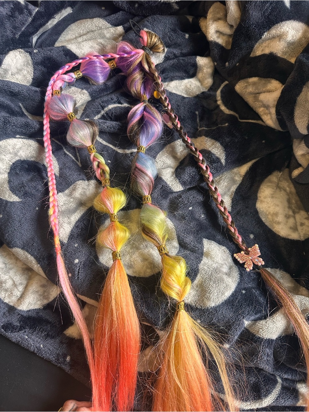 Rainbow Braided Hair Extensions with Gold Beads